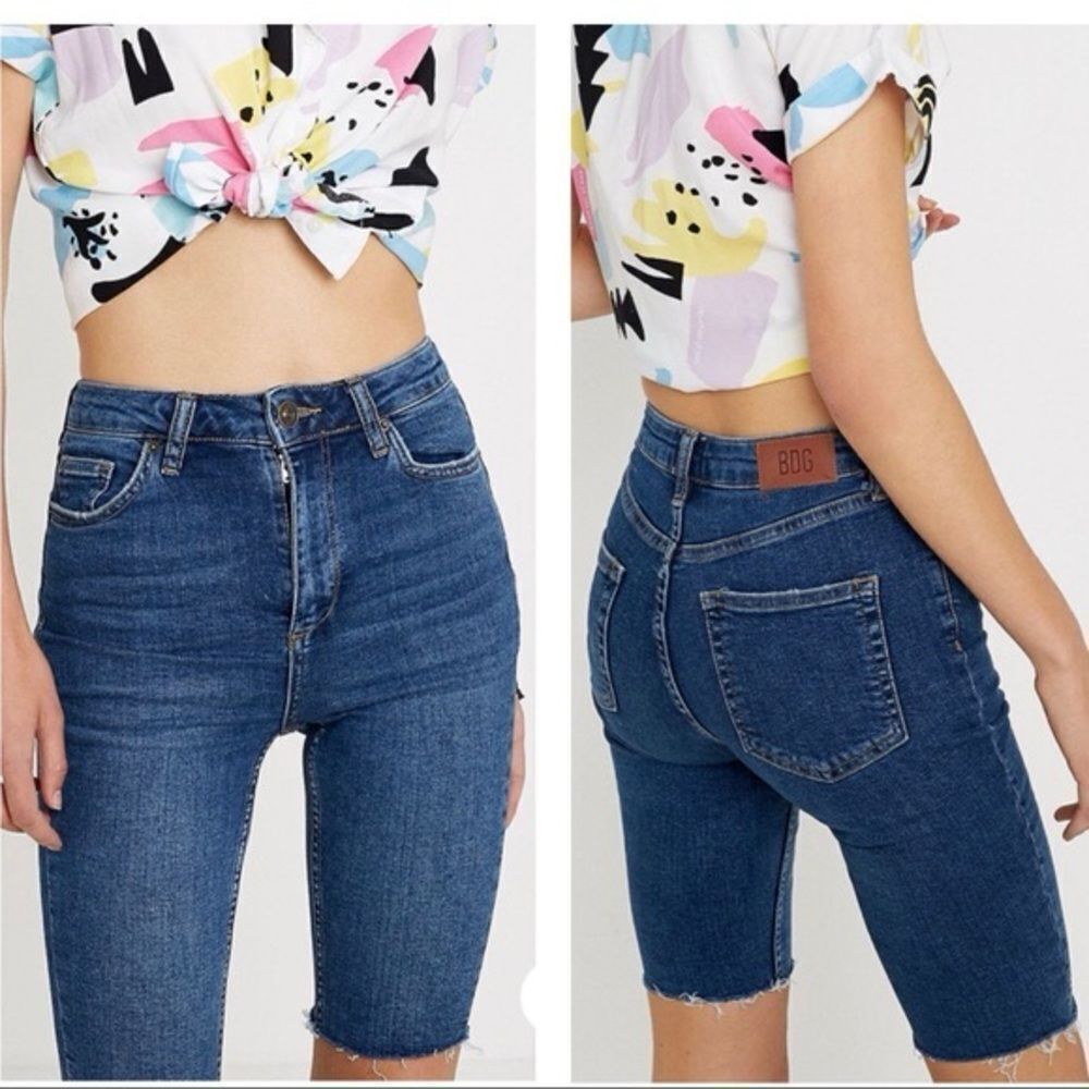 BDG Pine High Waist Skinny Longer Denim Jean Shorts Size 26 NEW
